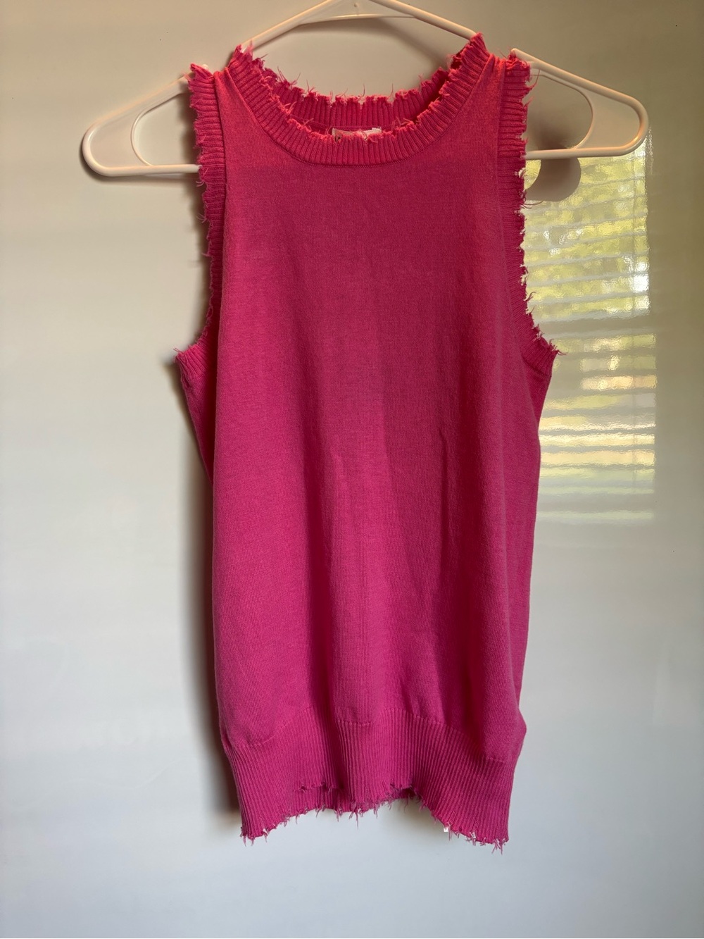 Minnie Rose Hot Pink Frayed Knit Tank Top